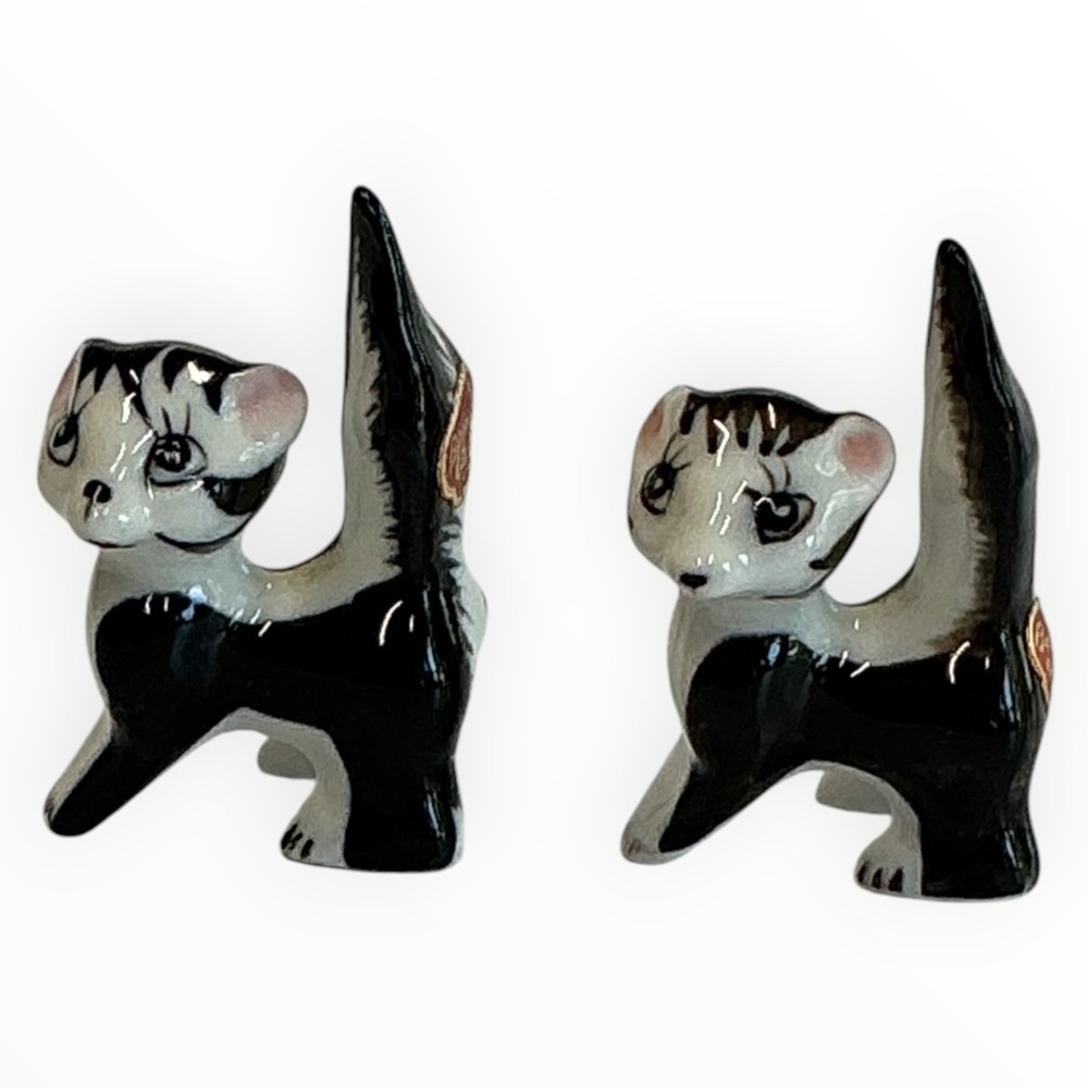 Vintage Bone China Skunk Figurines Japan Lot of 2 Miniature Animals
